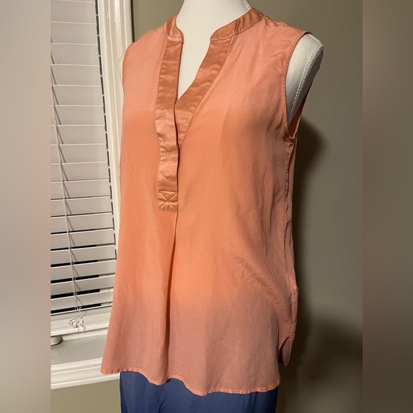 [S/P]Banana Republic 100 Silk Sleeveless V Neck Blush /Satin Pink Blouse - Picture 2 of 9